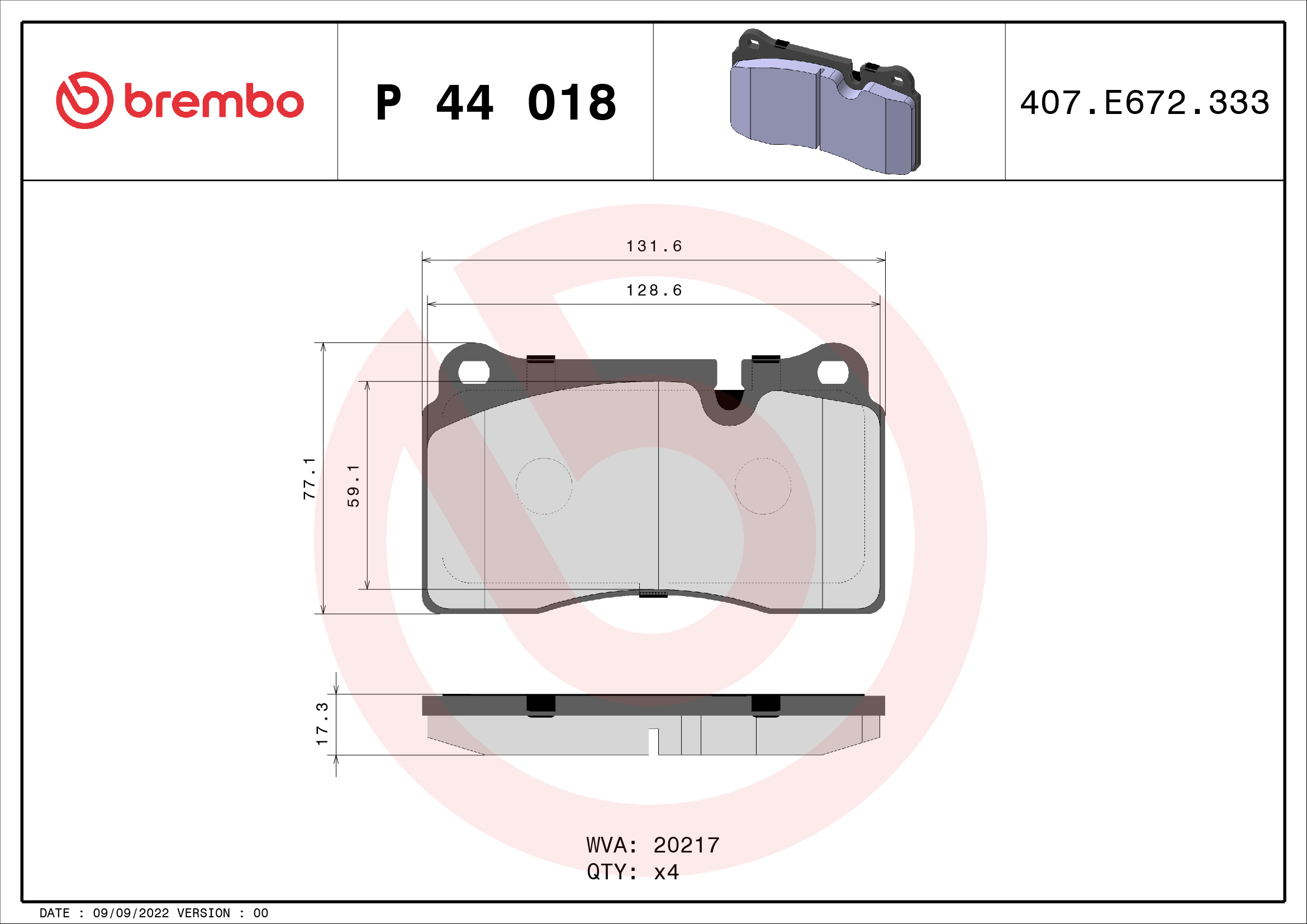 A.B.S. P 44 018 BREMBO Bremsbelagsatz, Scheibenbremse